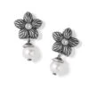 Bloom Flower Pearl Post Drop Earrings -Fashion Accessories Store bloom flower pearl post drop earrings silver pearl 0