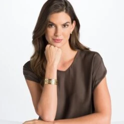 Christo Madrid Narrow Cuff Bracelet Set -Fashion Accessories Store christo madrid narrow cuff bracelet set gold pewter 3