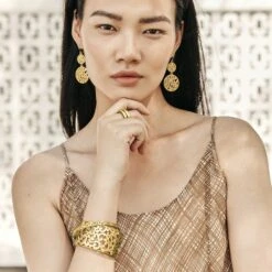 Contempo Medallion Duo French Wire Earrings 11 Contempo Medallion Duo French Wire Earrings -Fashion Accessories Store contempo medallion duo french wire earrings gold 2