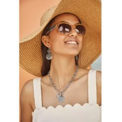 Contempo Medallion Duo French Wire Earrings 14 Contempo Medallion Duo French Wire Earrings -Fashion Accessories Store contempo medallion duo french wire earrings silver 1