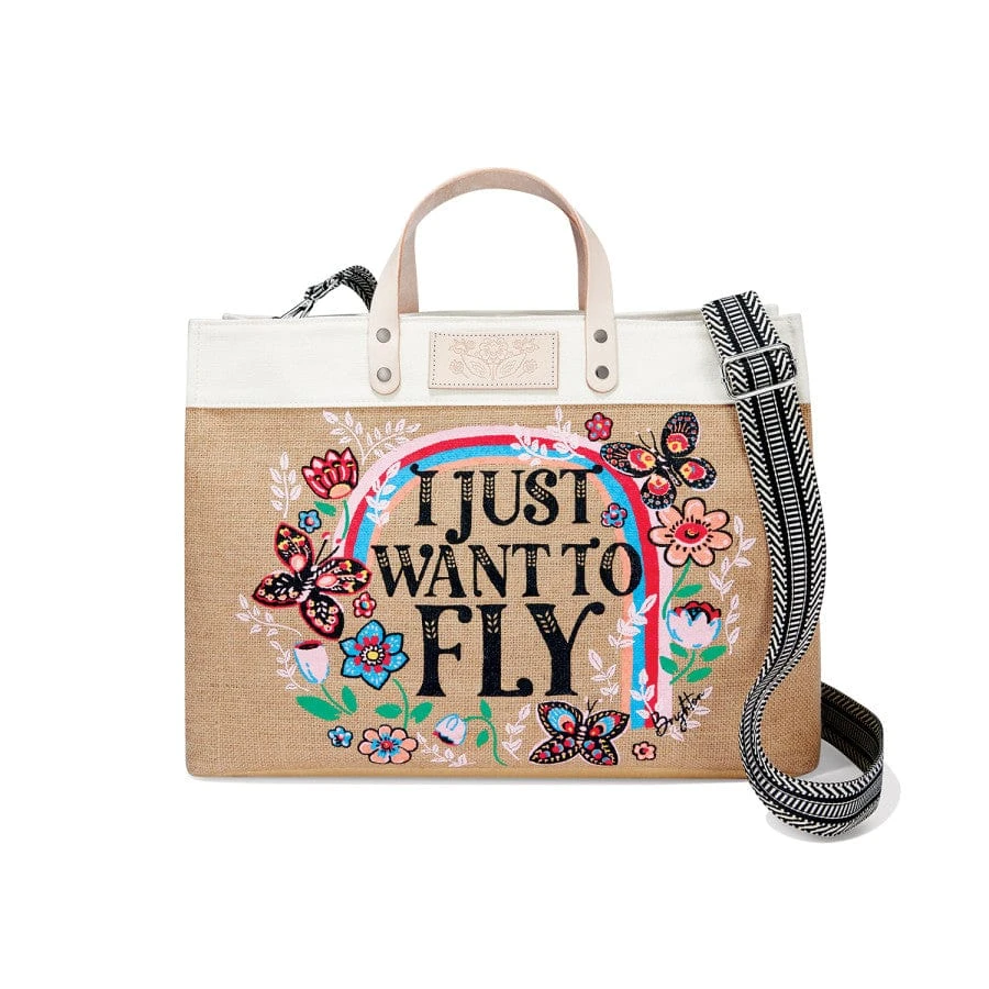 Fly Away East West Burlap Tote 3 Fly Away East West Burlap Tote