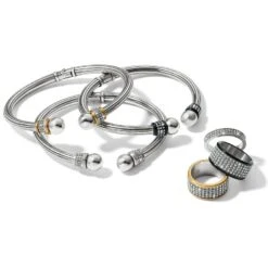 Meridian Open Hinged Bangle -Fashion Accessories Store meridian open hinged bangle silver gold 2