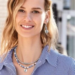 Mingle Shores Beaded Sphere Necklace -Fashion Accessories Store mingle shores beaded sphere necklace silver blue 3