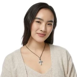 Mosaic Paseo Leather Cross Necklace -Fashion Accessories Store mosaic paseo leather cross necklace silver 3