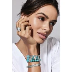 Pebble Turquoise Stretch Bracelet -Fashion Accessories Store pebble turquoise stretch bracelet silver turquoise 2