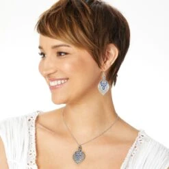 Royal Brocade Heart Short Necklace -Fashion Accessories Store royal brocade heart short necklace silver blue 3 6611881f 991d 4fdd 9803 dd262deb3946